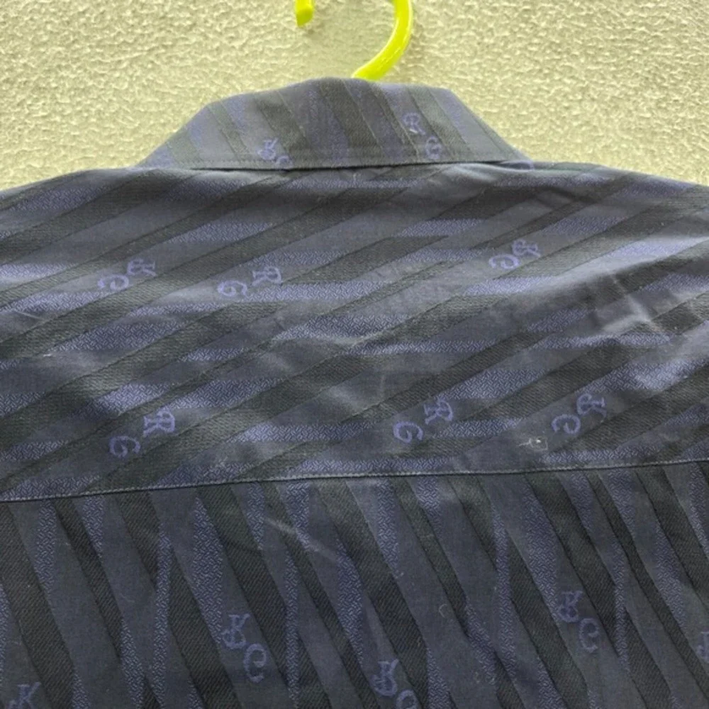 Robert Graham Men Button Up Shirt Large Blue Striped Logo RG‎ Textured Collar